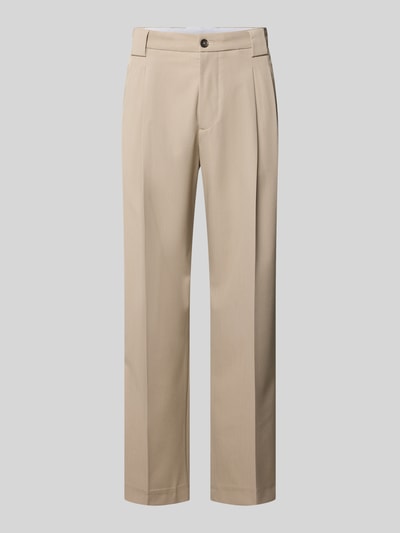 Produktfoto, beige Stoffhose mit Bügelfalten und Eingrifftaschen aus Material-Mix mit Viskose-Anteil, Loose-Fit, MCNEAL, Knopf-Reißverschluss.