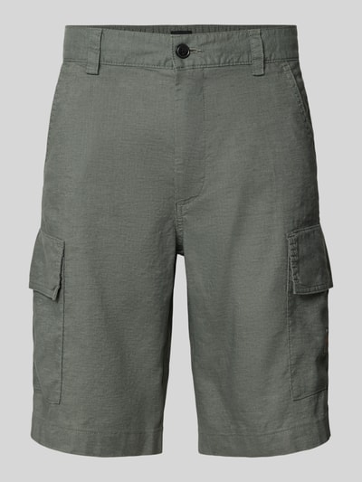 Produktfoto, Relaxed Fit Cargoshorts aus Leinen-Mix Modell 'SISLA-CARGO-S1' von BOSS Orange, Optik: Unifarben, Popeline, Label-Schriftzug, seitliche Eingrifftaschen, Cargotasche, Knopf und verdeckter Reißverschluss, Materialverarbeitung: Leinen-Mix