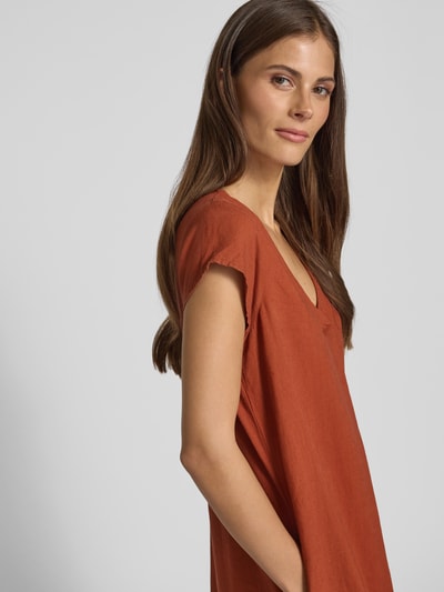 Soyaconcept Knielange jurk van een mix van linnen en viscose, model 'Ina' Roestrood - 3