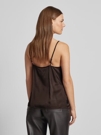 Gestuz Blousetop van pure viscose met kant, model 'Sachi' Donkerbruin - 5