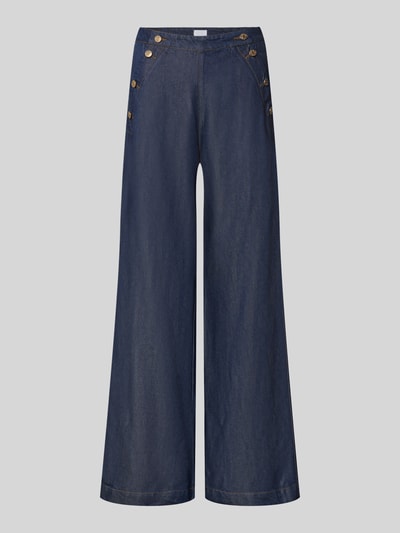 Productfoto, donkerblauwe Wide & Loose Fit jeans uit lyocell met wijde pijpen en sierknopen, Wide & Loose Fit Jeans uit Lyocell van Jake*s Collection, dames jeansvariatie