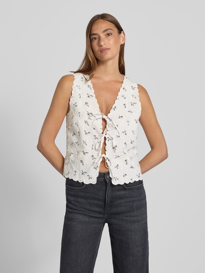 Neo Noir Top bluzkowy o kroju slim fit z koronką szydełkową model ‘Bibi’ Złamany biały 4