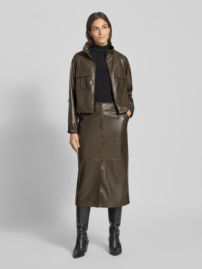 comma Spódnica midi z imitacji skóry Ciemnobrązowy 1