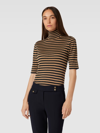 MaxMara Leisure Rollkragenpullover aus Schurwolle mit 1/2-Arm und Streifenmuster Marine 4