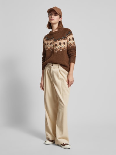 Pepe Jeans Gebreide pullover met ribboorden, model 'HOLLY' Lichtbruin - 1