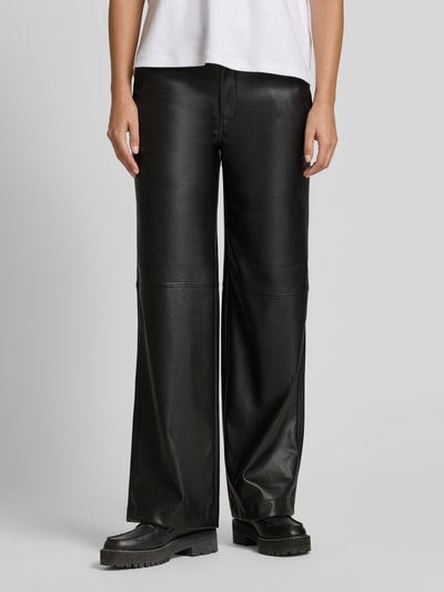 Stefanel Spodnie z imitacji skóry z szeroką nogawką i wpuszczanymi kieszeniami Czarny 4