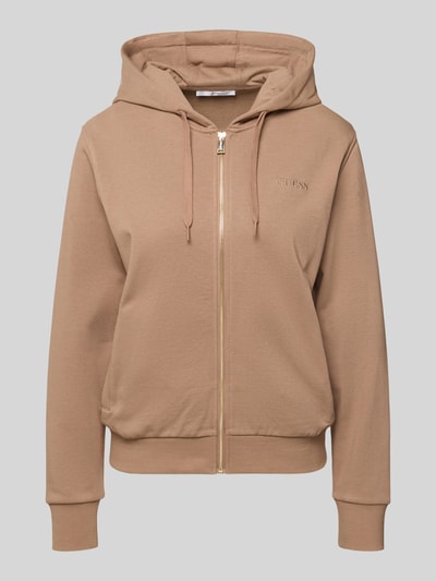 Produktfoto, Sweatjacke mit Kapuze und Label-Stitching von GUESS aus mieszanka bawełny, krój regular fit, tunel, wyhaftowane logo, zamek błyskawiczny