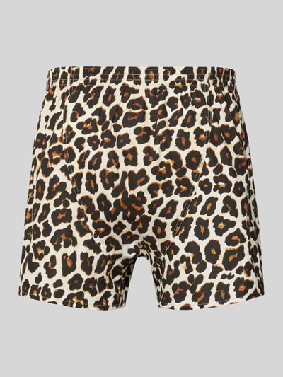Produktfoto, Shorts met Labeldetail van Deal, puur katoen, recht model, elastische band, luipaardprint met zachte textuur
