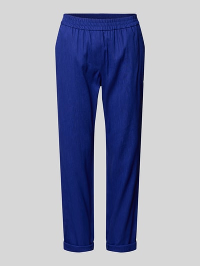 Produktfoto, Straight Fit Leinenhose mit Viskose-Anteil von Marc Cain in intensivem Blau, Elastischer Leinen-Mix mit Viskose-Anteil, Elastischer Bund, Gesäßtaschen, Bundweite 38 cm, Innenbeinlänge 67 cm, Größe 36, glatte Textur