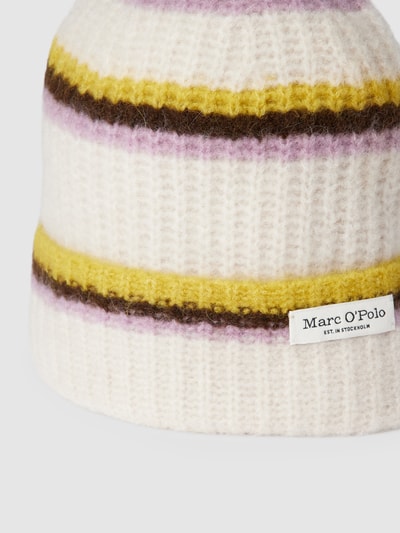 Marc O'Polo Czapka beanie z paskami w kontrastowym kolorze model ‘Rib Beanie Stripes’ Écru melanż 2