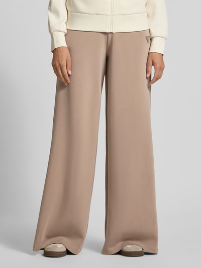 Guess Activewear Wide leg stoffen broek met labelapplicatie, model 'OLYMPE' Taupe - 4