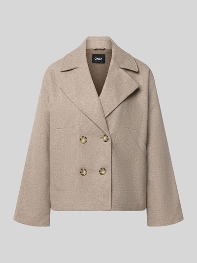 Produktfoto, Regular Fit Mantel mit Reverskragen Modell 'NANCY' von ONLY in einfarbigem Beige, Fleece-Optik, 2-Knopf-Verschluss, seitliche Taschen