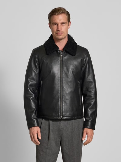 Strellson Regular fit leren jack met kraag van lamswol, model 'MONTY' Zwart - 4