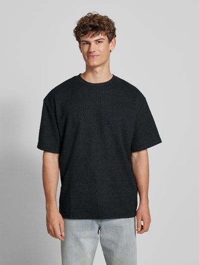 Redefined Rebel T-shirt met structuurmotief, model 'Tony' Zwart - 4