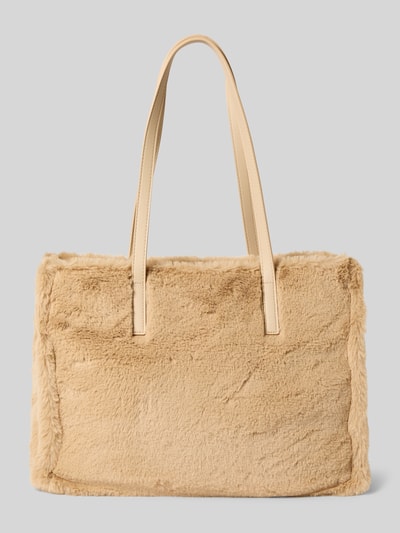 VALENTINO BAGS Torba shopper z imitacji futra z detalem z logo model ‘SPECIAL FADIA’ Piaskowy 3