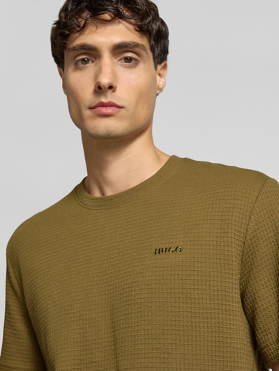HUGO T-shirt met labelstitching, model 'Austin' Kaki - 3