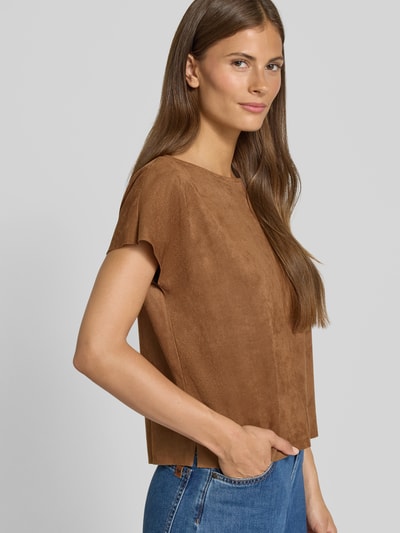 Betty Barclay T-shirt z imitacji skóry z okrągłym dekoltem Koniakowy 3