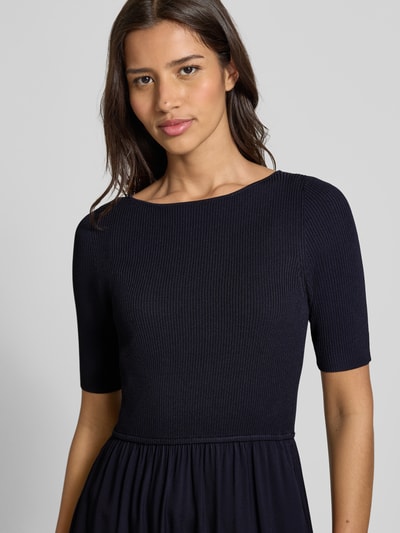 comma Sukienka midi z mieszanki wiskozy z okrągłym dekoltem Ciemnoniebieski 3