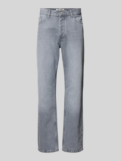 Produktfoto, Straight Fit Jeans aus reiner Baumwolle Modell 'EDGE' von Only & Sons in grauer Unifarbe mit Label-Stitching im 5-Pocket-Design, Denim-Textur