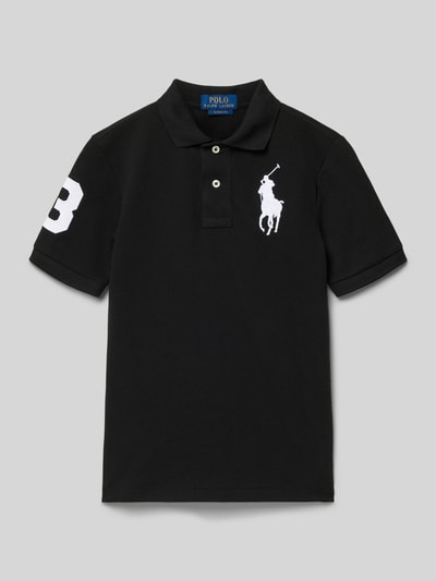 Produktfoto, Regular Fit Poloshirt aus reiner Baumwolle von Polo Ralph Lauren Teens, czarny, gładki, logo na piersi, kołnierzyk polo, bawełna pique