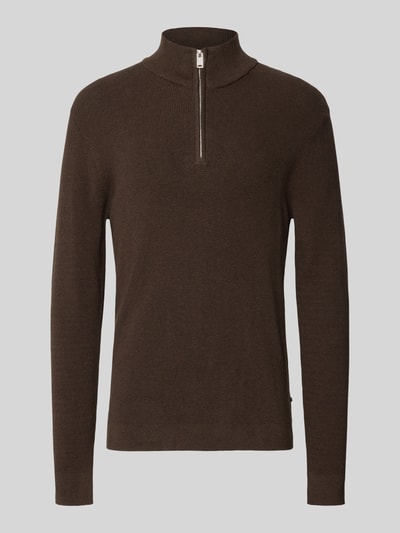 Produktfoto, Slim Fit Troyer aus Baumwoll-Mix von Matinique, braun, gerippter Bund, Reißverschluss, Langarm, klare Struktur