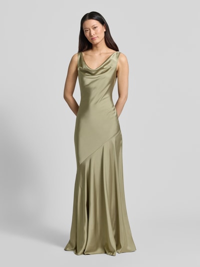 Mascara Abendkleid mit Wasserfall-Ausschnitt und breiten Trägern Oliv 4