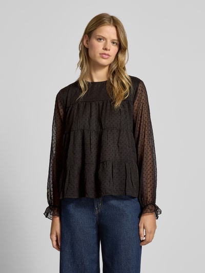 Only Relaxed fit blouse met lange mouwen en dobbystructuur, model 'ELIZA LIFE' Zwart - 4