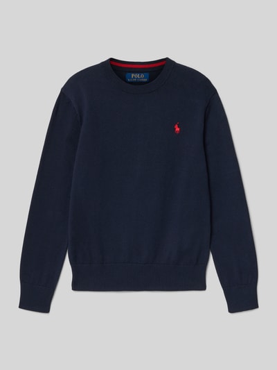 Produktfoto, Regular Fit Pullover aus reiner Baumwolle von Polo Ralph Lauren Teens, Optik: Unifarben, Logo-Stitching, Crew Neck, Langarm, gerippte Abschlüsse, reine Baumwolle