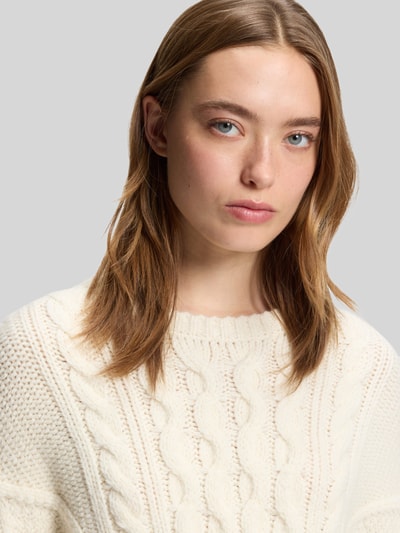 HUGO Oversized Strickpullover mit Zopfmuster Modell 'SAICOS' Offwhite 3