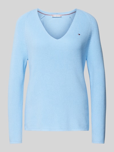 Tommy Hilfiger Strickpullover mit V-Ausschnitt Hellblau 2