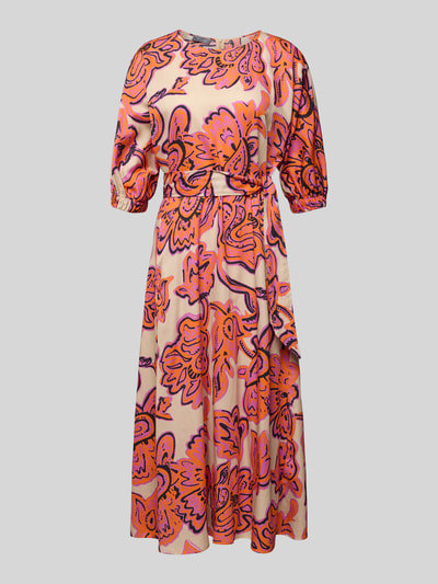 Produktfoto, Midikleid mit Bindegürtel von WHITE LABEL aus reiner Baumwolle im A-Linien-Allover-Look mit buntem, floralem Muster.