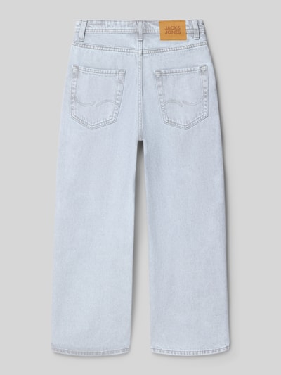 Produktfoto, Straight Fit Jeans im 5-Pocket-Design Modell 'Alex' von Jack & Jones in hellem Blau, reine Baumwolle, Logo-Patch, strukturierte Oberfläche