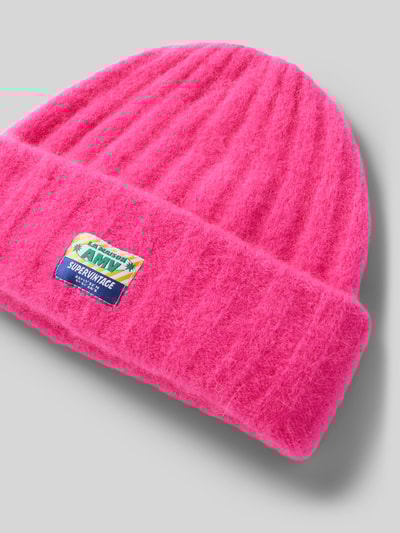 American Vintage Strickmütze mit Label-Patch Modell 'VITOW' Neon Pink 2