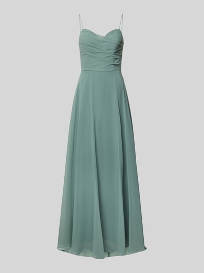 Produktfoto, Midikleid mit Drapierungen und Spaghettiträgern von Laona in A-Linie aus Chiffon, Reißverschluss hinten, mintgrün, fließende Textur