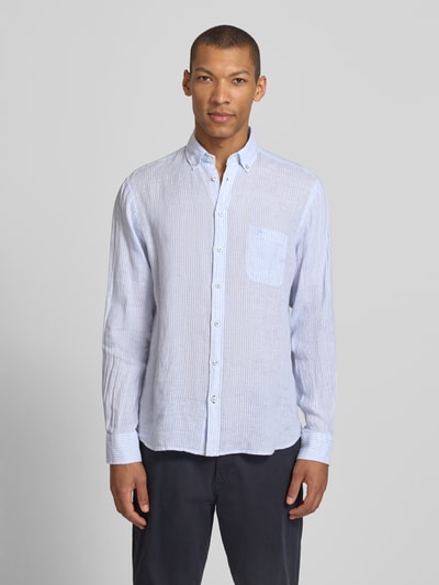 Fynch-Hatton Slim Fit Leinenhemd mit Button-Down-Kragen Hellblau 4