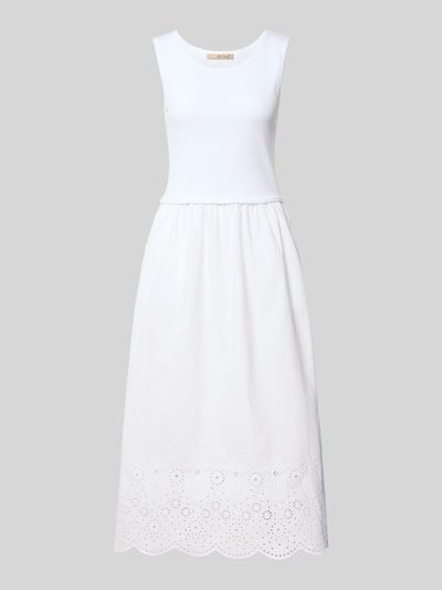 Produktfoto, Midikleid mit Lochstickerei von Smith and Soul in Weiß aus reiner Baumwolle, A-Linie, 2-in-1-Look, strukturierte Oberfläche
