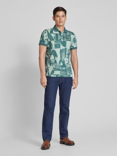 PME Legend Poloshirt met all-over motief Petrol - 1