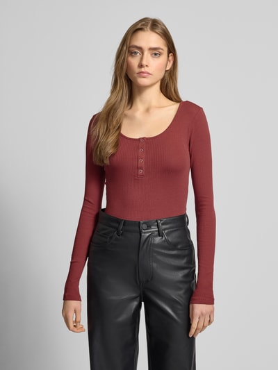 Pieces Slim fit shirt met lange mouwen en katoen, model 'KITTEN' Bordeaux - 4