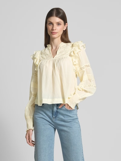 Neo Noir Regular Fit Bluse mit Häkelspitze Modell 'Mauri' Pastellgelb 4