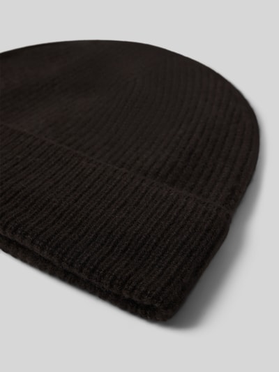 Productfoto, Strickmütze aus reinem Kaschmir mit breitem Umschlag van Christian Berg Woman, Dames, kasjmier, Brede omslag, fijne ribstructuur, zachte textuur, donkerbruin
