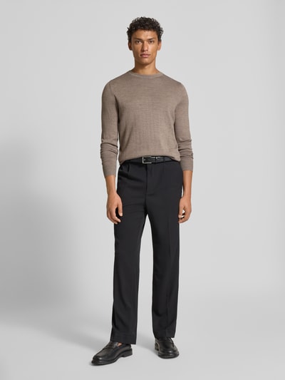 Christian Berg Men Regular fit shirt met lange mouwen van een mix van merinowol Roodbruin gemêleerd - 1