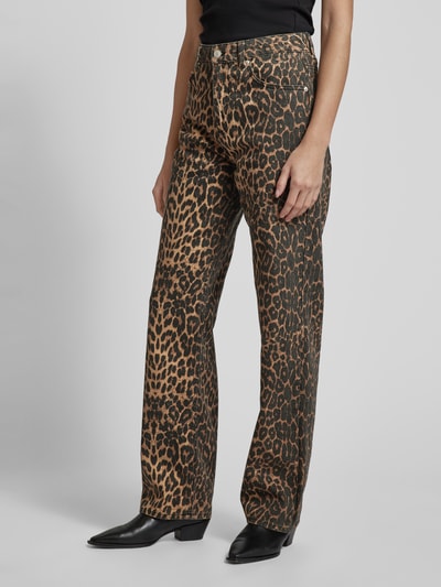 Neo Noir Jeansy o kroju regular fit ze zwierzęcym nadrukiem model ‘Simona Leopard’ Beżowy 4