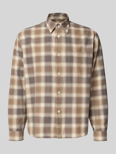 Produktfoto, Regular Fit vrijetijdsoverhemd uit puur katoen Model 'CTMENZO' van SELECTED HOMME, rasterruit in beige en bruin, twillstructuur.