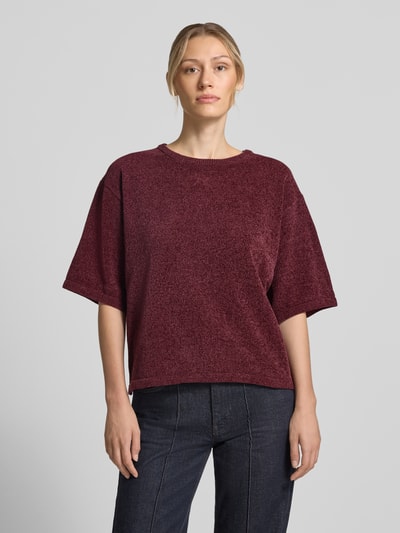 FREE/QUENT t-shirt o kroju relaxed fit w imitacji dzianiny model 'Tempo' Bordowy 4