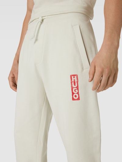 HUGO Sweatbroek met labelprint, model 'Dogur' Offwhite - 3