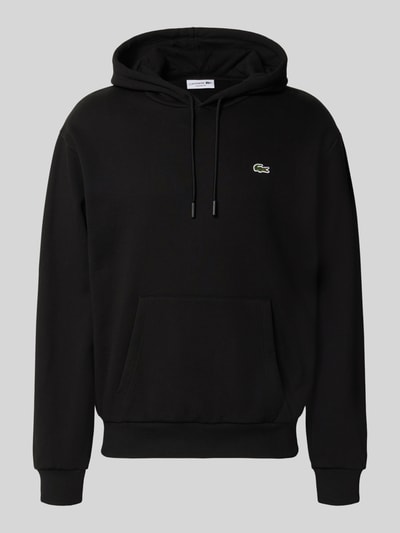 Produktfoto, zwarte Relaxed Fit Hoodie aus Baumwoll-Mix van Lacoste, effen kleur, zachte katoenmix textuur, Heren sweatshirt