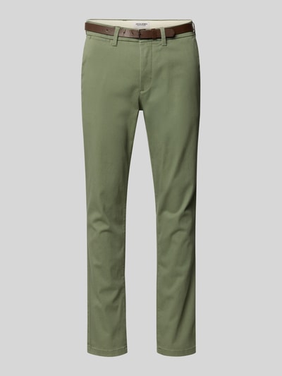 JACK & JONES Slim fit stoffen broek met afneembare riem Model 'Marco' Olijfgroen - 2