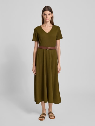 Zero Midikleid mit V-Ausschnitt und Gürtel Oliv 4