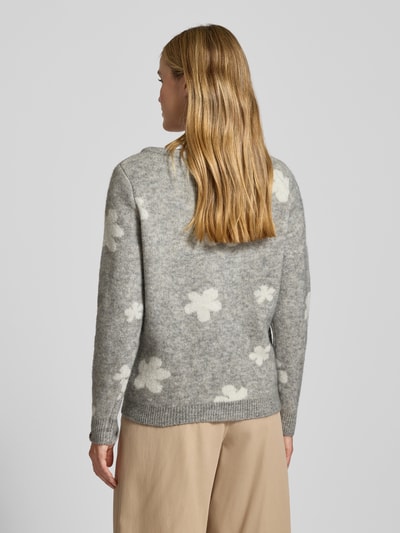ICHI Strickpullover mit floralem Allover-Print Modell 'Kamara' Mittelgrau 5