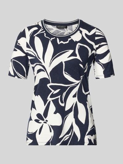Produktfoto, T-Shirt aus Viskose-Elasthan-Mix im Allover-Look von Betty Barclay in Navy mit weißen floralen Mustern, Rundhalsausschnitt, Regular Fit